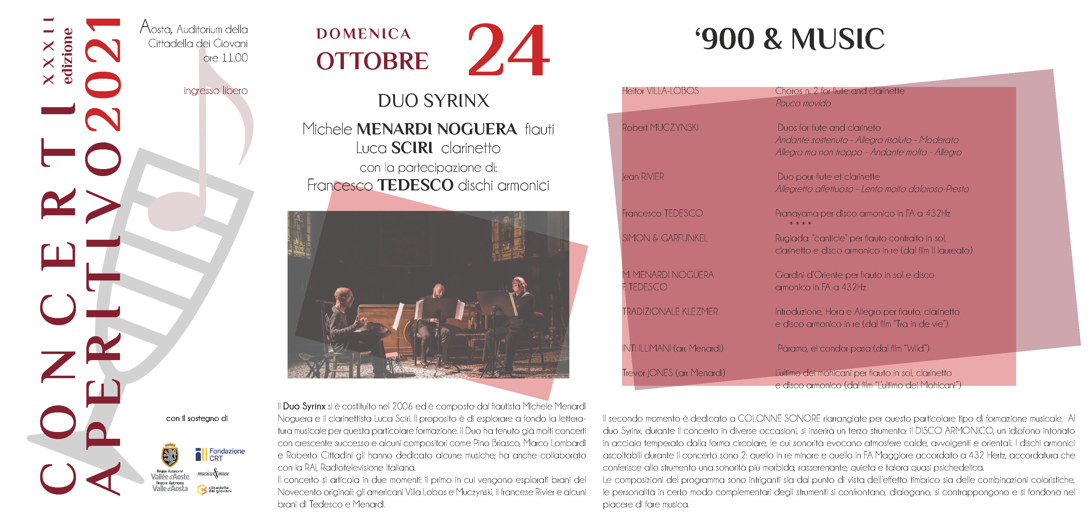 Locandina Concerti Aperitivo - Aosta inverno 2021 Prima data