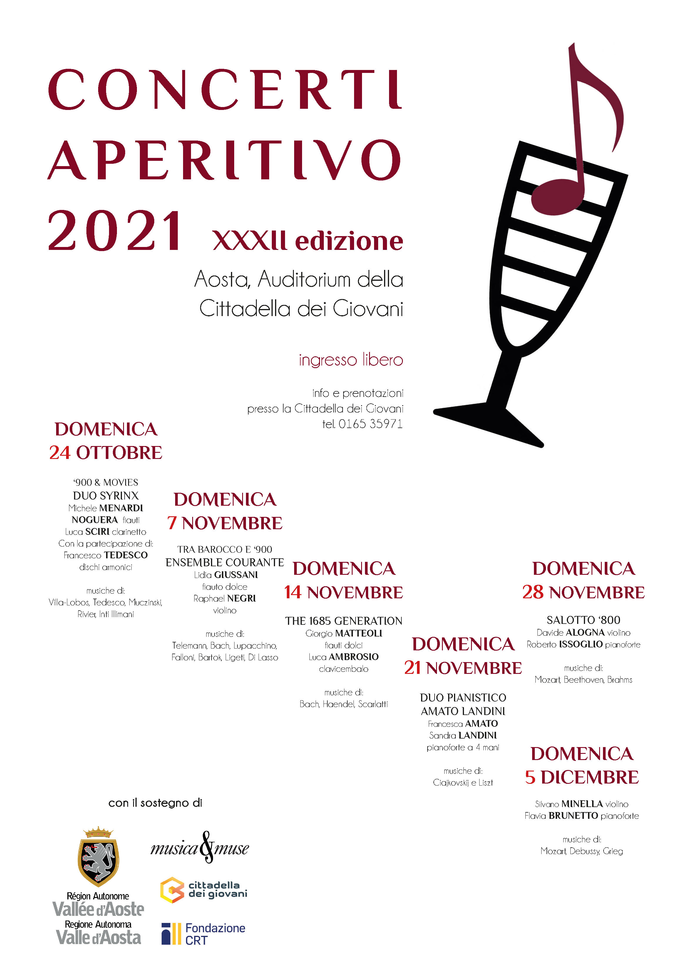 Locandina Concerti Aperitivo - Aosta Inverno 2021