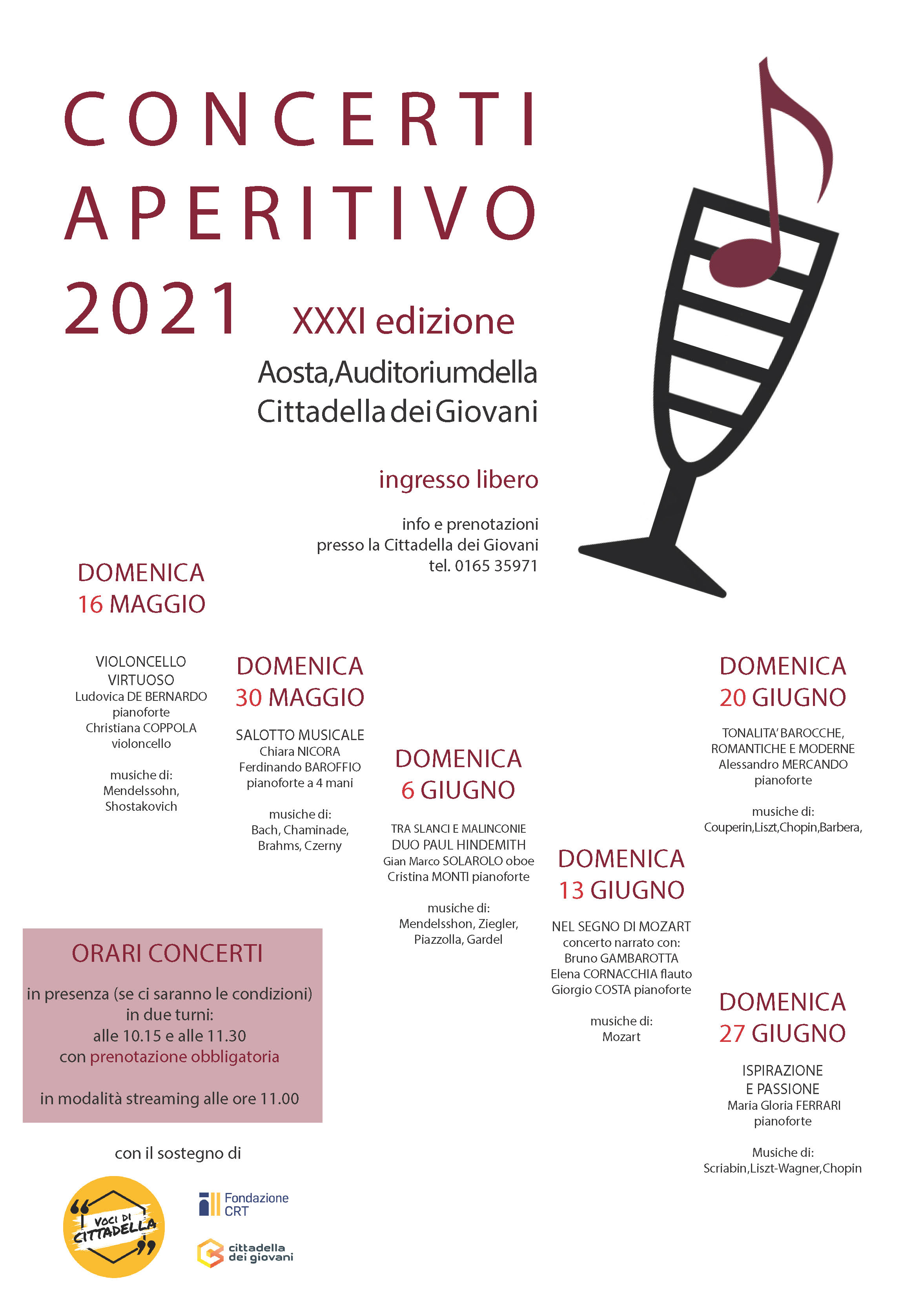 Locandina Concerti Aperitivo - Aosta 2021